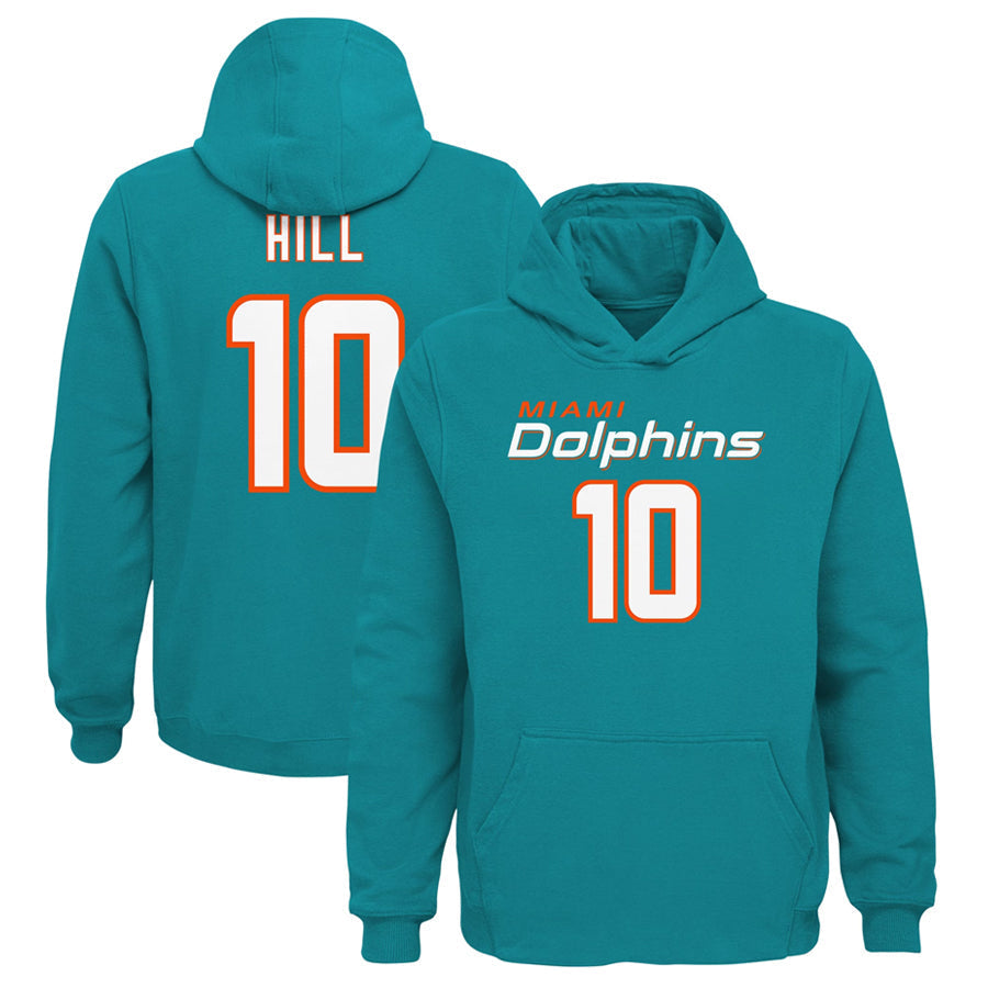M.Dolphins #10 Tyreek Hill Player Aqua Mainliner Pullover Hoodie Game Football Jerseys