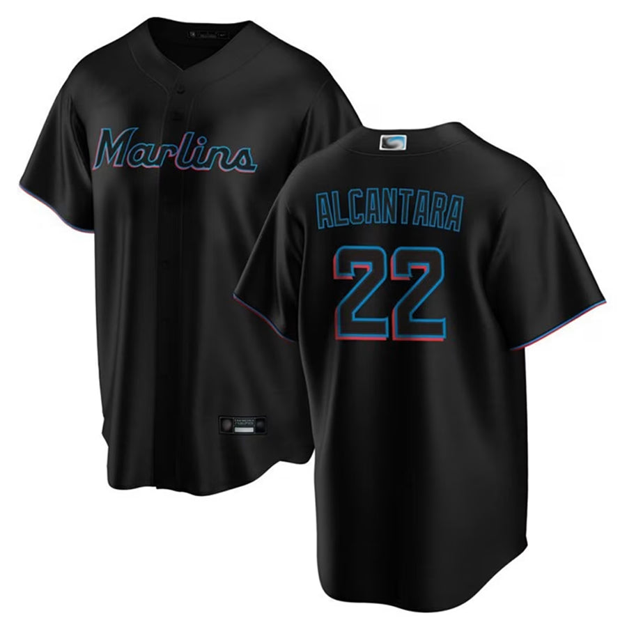 M.Marlins #22 Sandy Alcantara Player Black Alternate Replica Baseball Jerseys