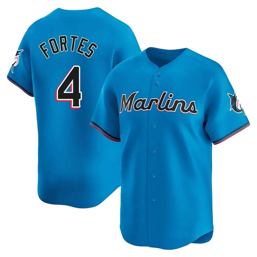 M.Marlins #4 Nick Fortes Player Blue City Connect Home Limited Baseball Jerseys
