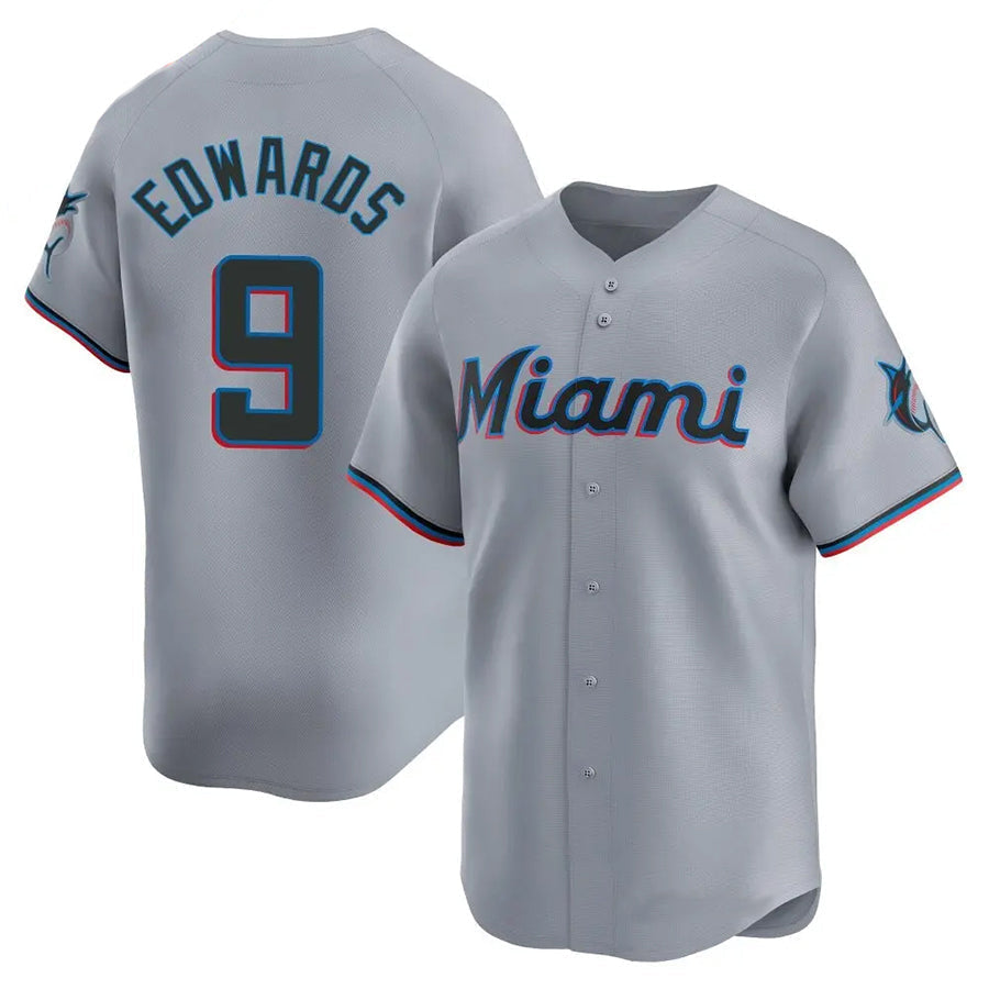 M.Marlins #9 Xavier Edwards Player Gray Home Replica Baseball Jerseys