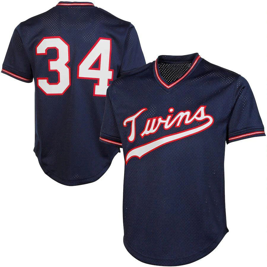M.Twins #34 Kirby Puckett Player  Navy 1985 Cooperstown Collection Mesh Batting Practice Baseball Jerseys