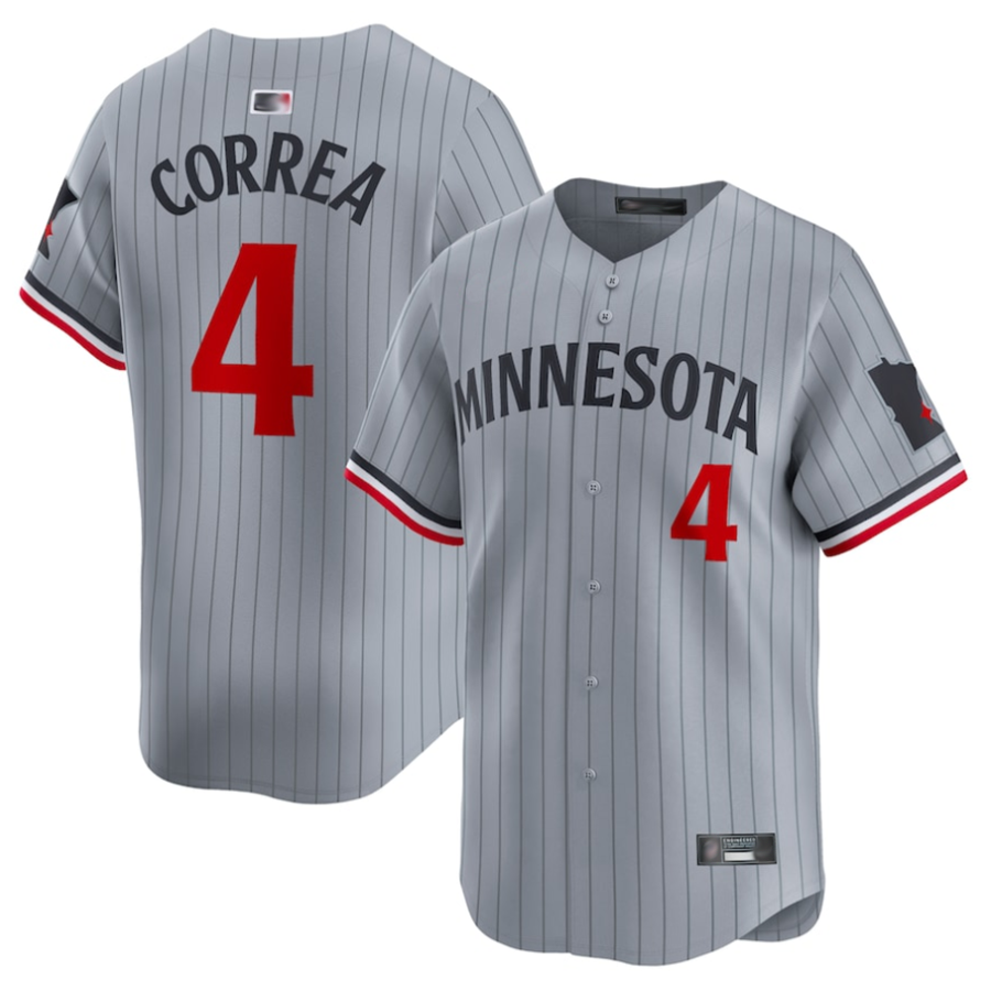 M.Twins #4 Carlos Correa Player Gray Road Limited Baseball Jerseys