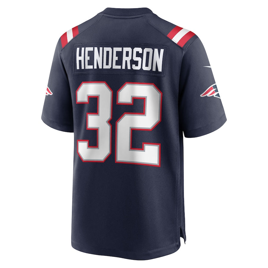 NE.Patriots #32 TreVeyon Henderson Player Navy Home Game Football Jerseys