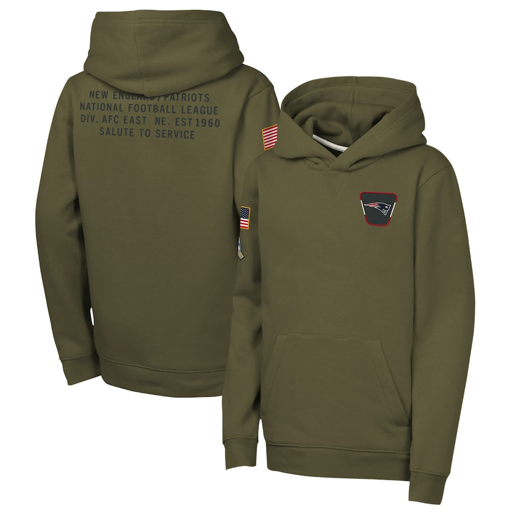 NE.Patriots Player Olive Salute to Service Club Fleece Hoodie Football Jerseys