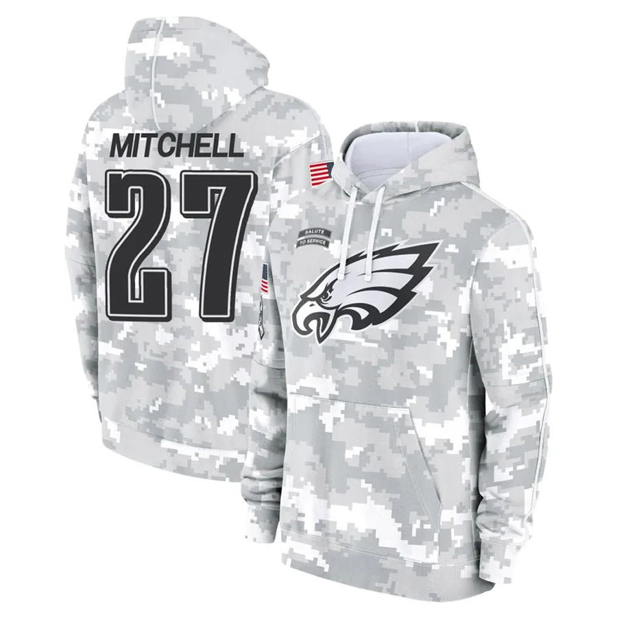 P.Eagles #27 Quinyon Mitchell Player Military Hoodie Arctic Camo Salute To Service Football Jerseys
