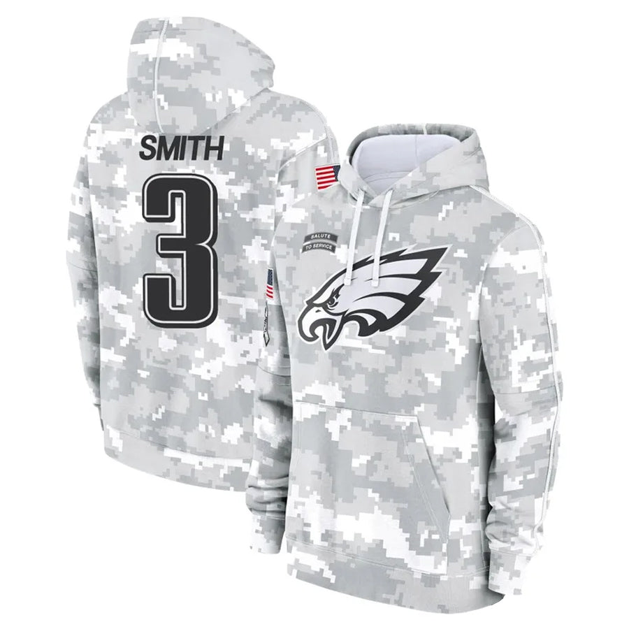 P.Eagles #3 Nolan Smith Jr. Player Military Hoodie Arctic Camo Salute To Service Football Jerseys