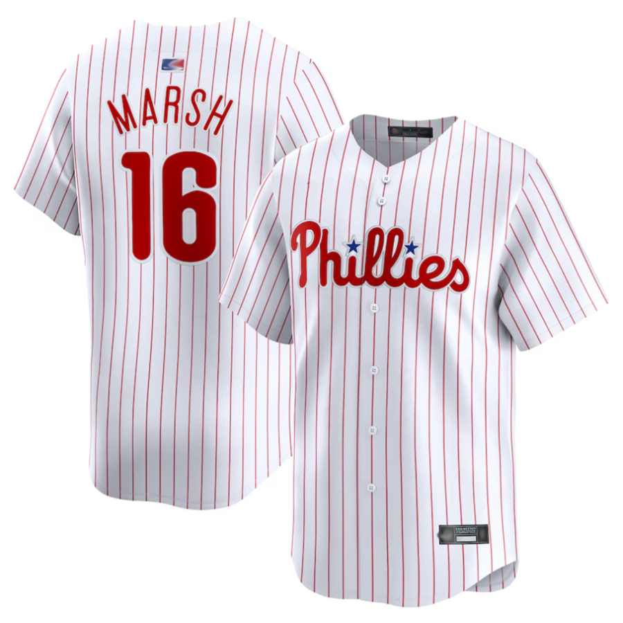 P.Phillies #16 Brandon Marsh Player White Home Limited Baseball Jerseys