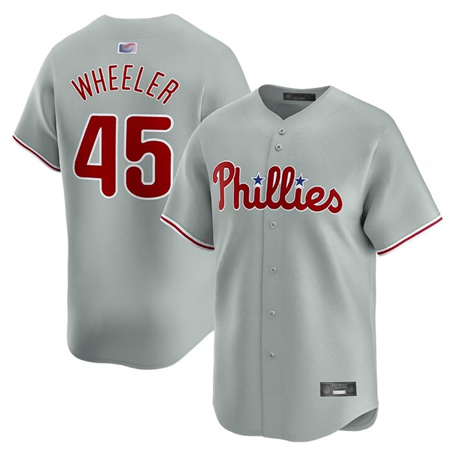 P.Phillies #45 Zack Wheeler Player Grey Road Limited Baseball Jerseys