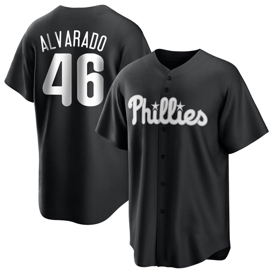 P.Phillies #46 Jose Alvarado Player Black Replica Baseball Jerseys
