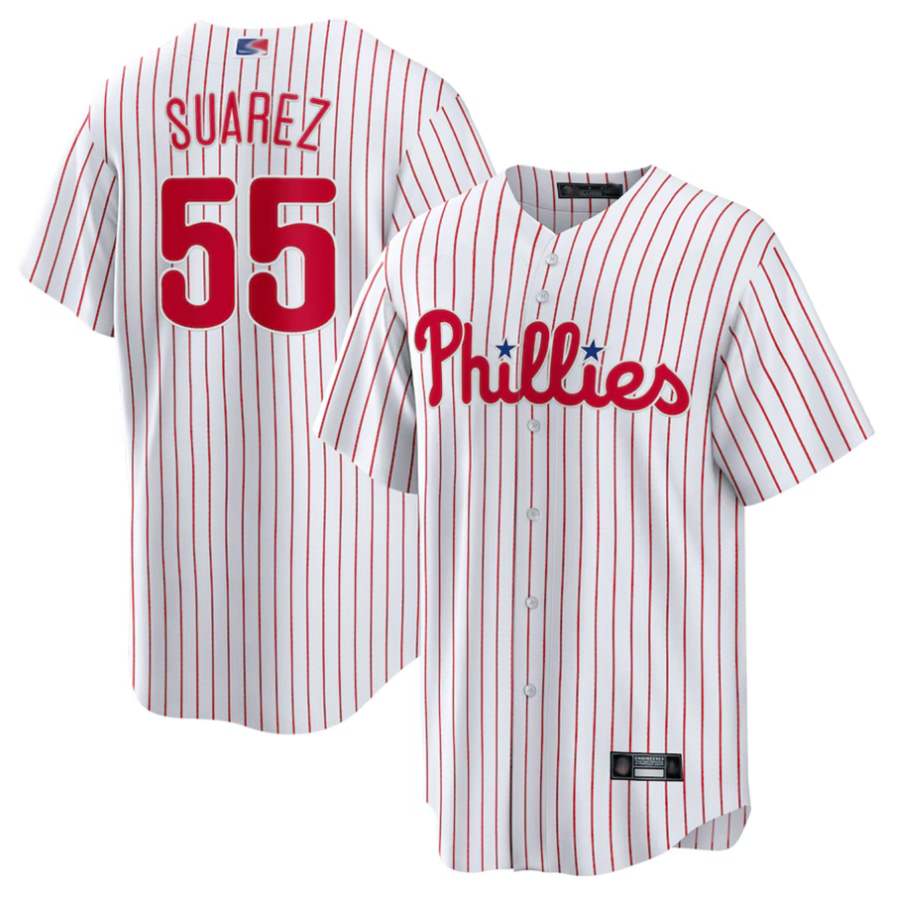 P.Phillies #55 Ranger Su��������rez Player White Home Replica Baseball Jerseys