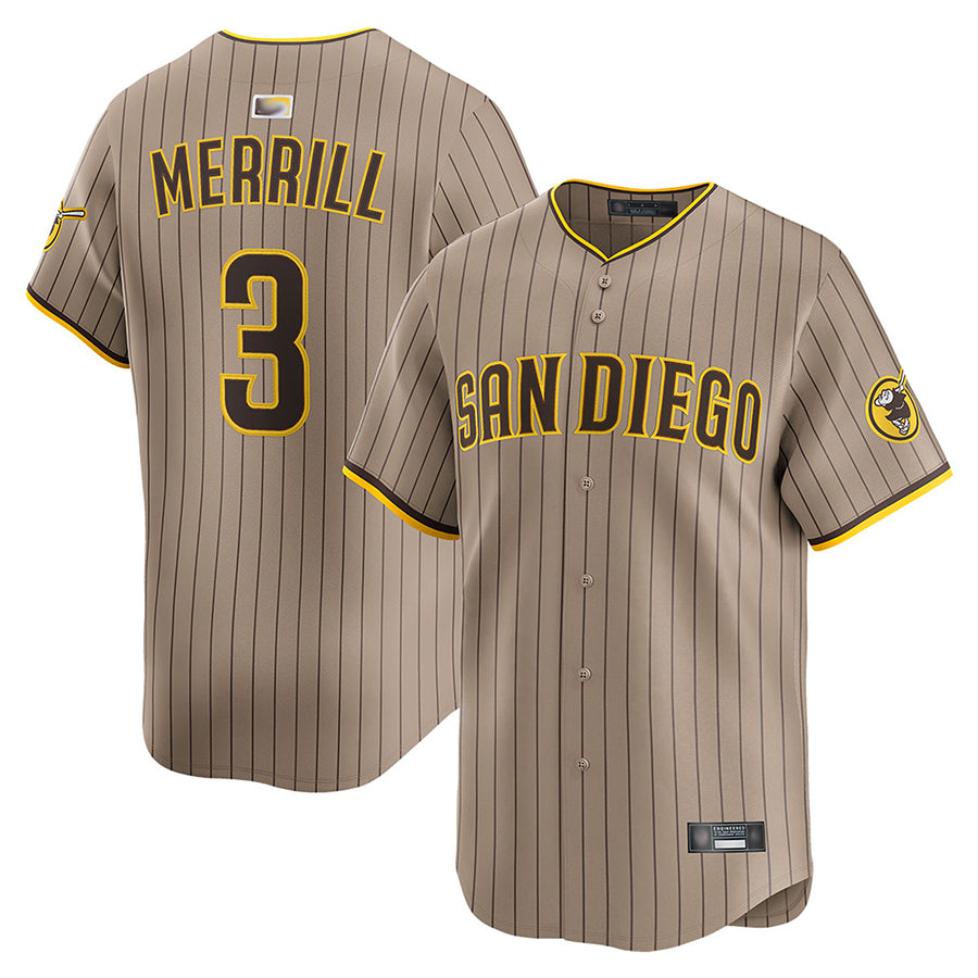 S.Diego Padres #3 Jackson Merrill Player Brown Limited Baseball Jerseys