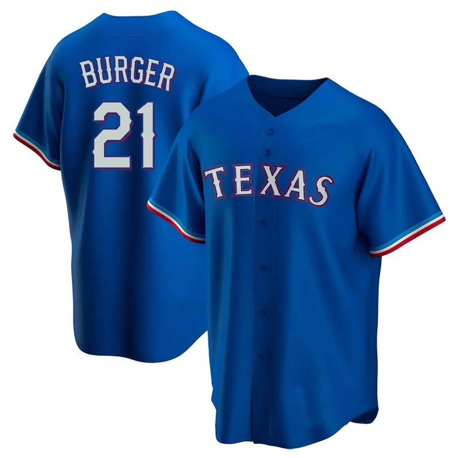T.Rangers #21 Jake Burger Player Royal Home Replica Game Baseball Jerseys