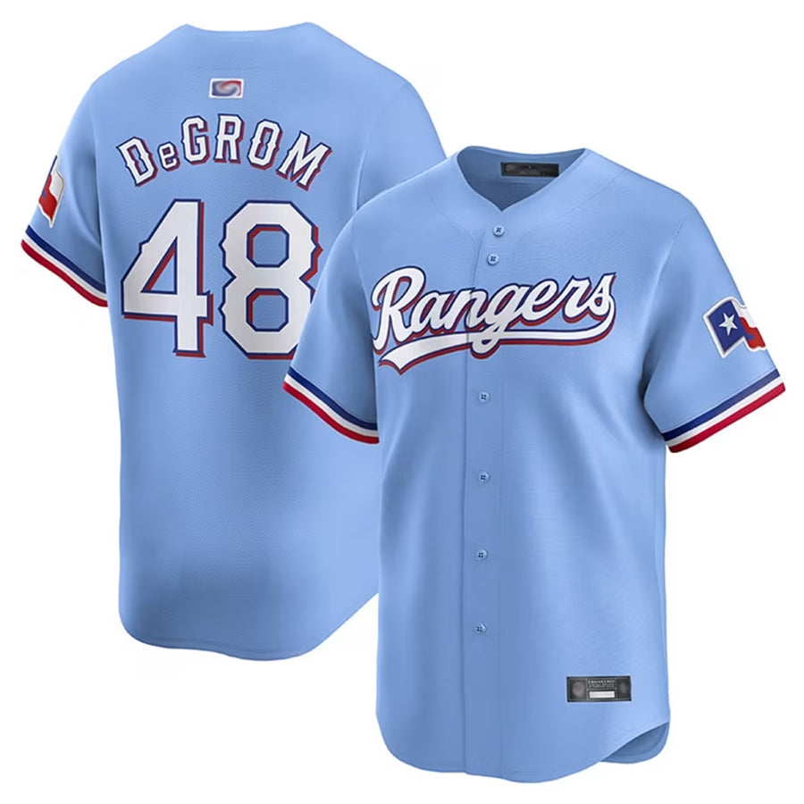 T.Rangers #48 Jacob DeGrom Player Light Blue Limited Baseball Jerseys