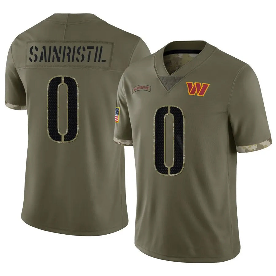 W.Commanders #0 Mike Sainristil Player Olive Salute To Service Limited Football Jerseys