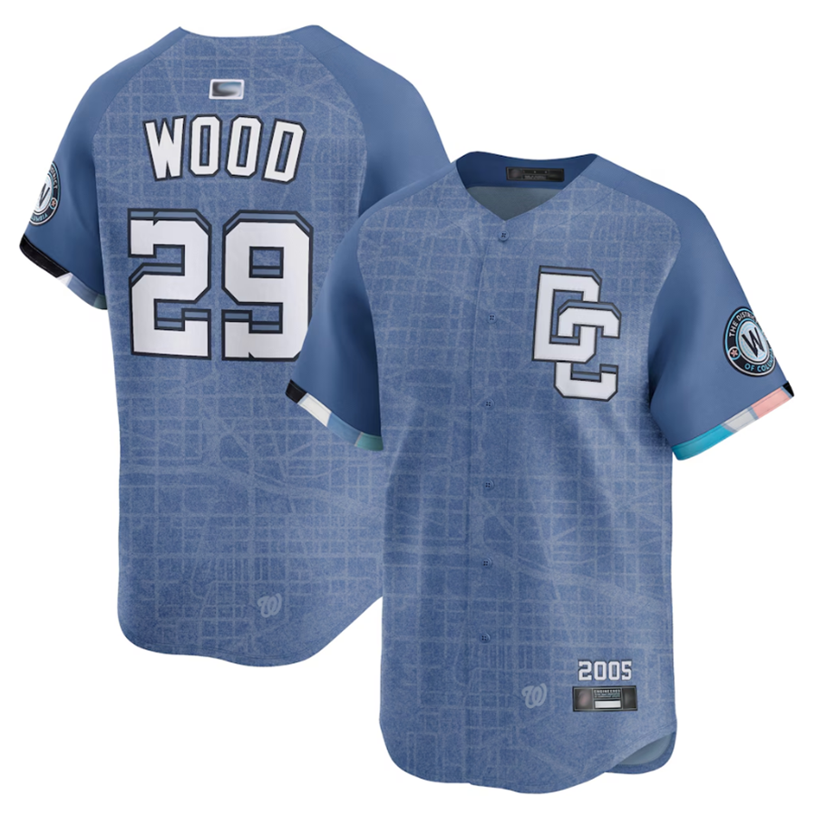 W.Nationals #29 James Wood Player Limited City Connect Blue Baseball Jerseys