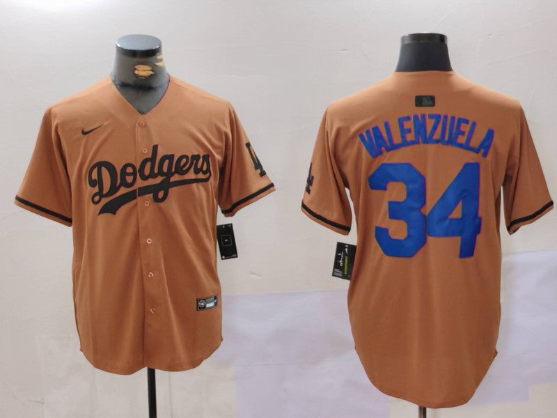 Men's Los Angeles Dodgers Fernando Valenzuela #34 Brown Game Player Jersey1