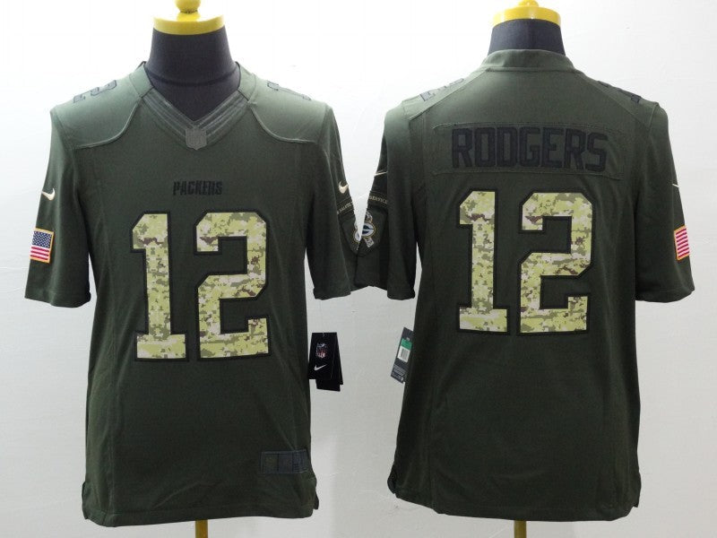 Men's Green Bay Packers Aaron Rodgers #12 Army Green Game Jersey1