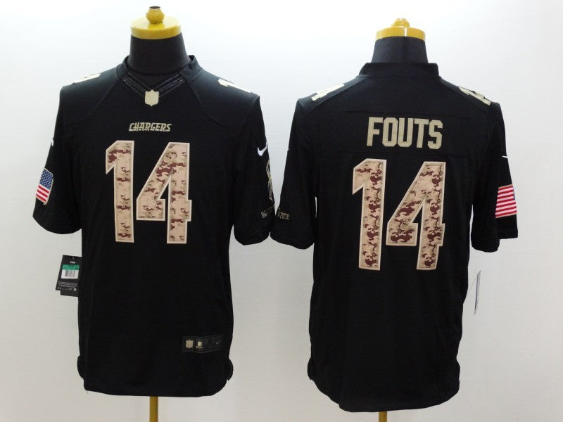 Men's Los Angeles Chargers Dan Fouts #14 Black Game Player Jersey1
