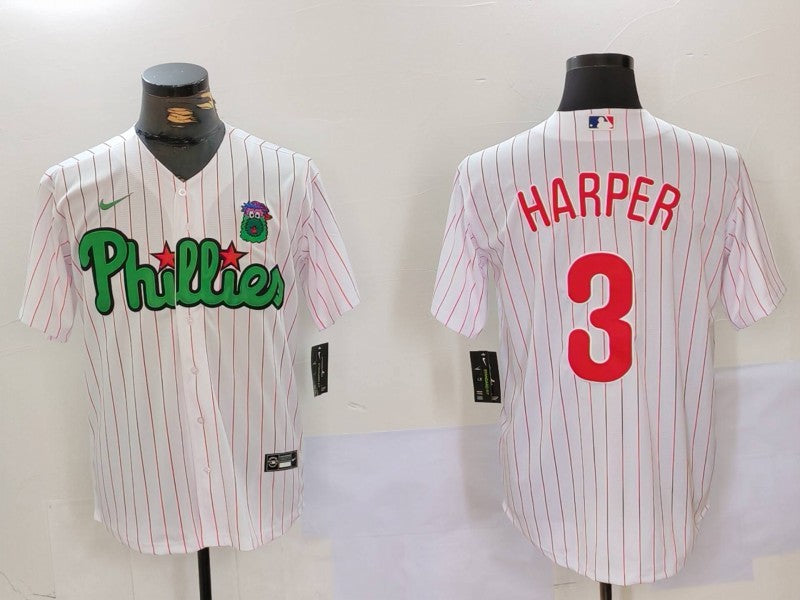 Men's Philadelphia Phillies Bryce Harper #3 White Limited Player Jersey1