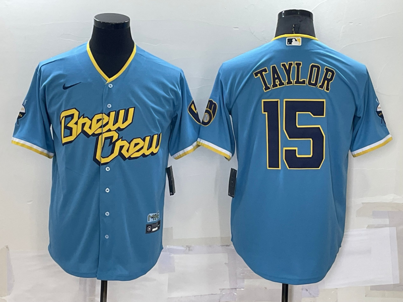 Men's Milwaukee Brewers Tyrone Taylor #15 Blue Stitched Jersey1