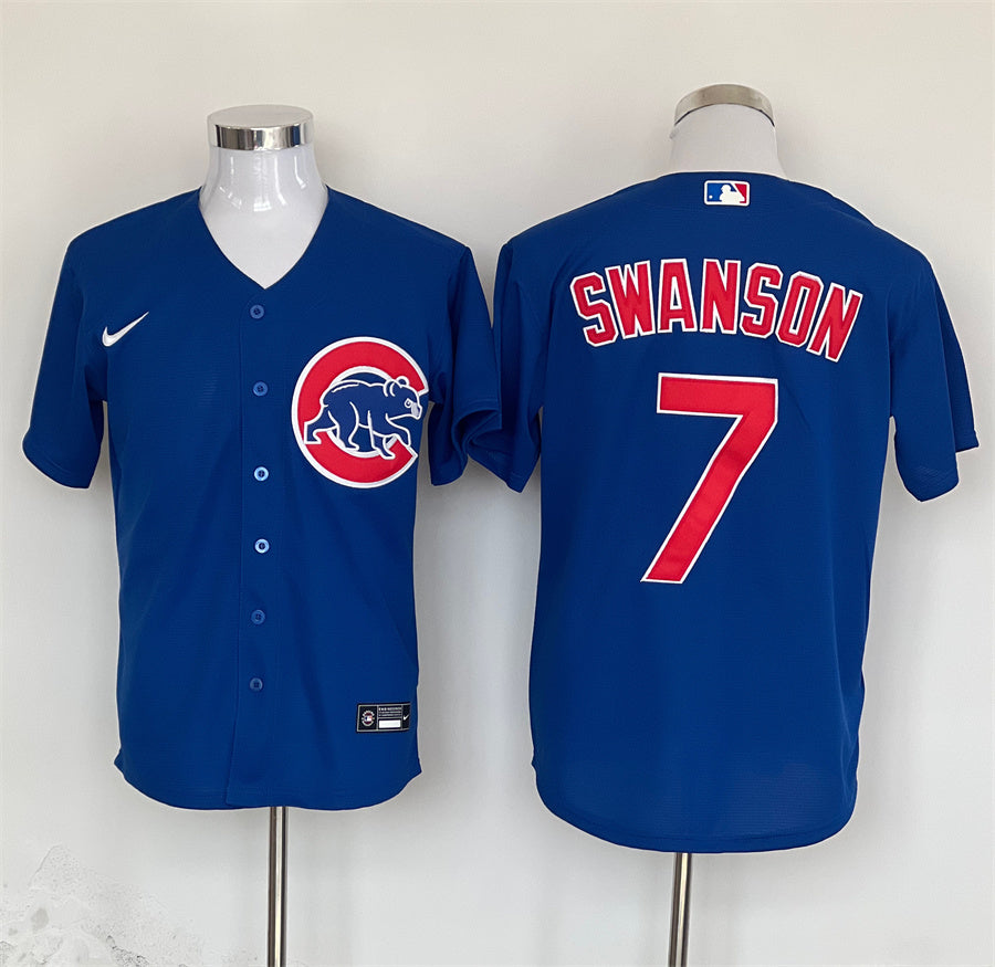 Men's Chicago Cubs Dansby Swanson #7 Royal Replica Player Jersey1