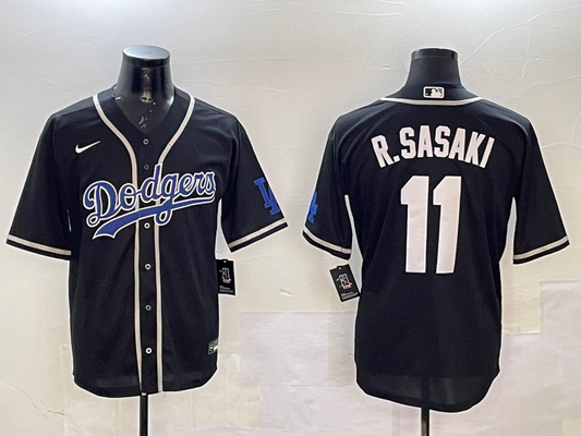 Men's Los Angeles Dodgers Roki Sasaki #11 Black Player Game Jersey1