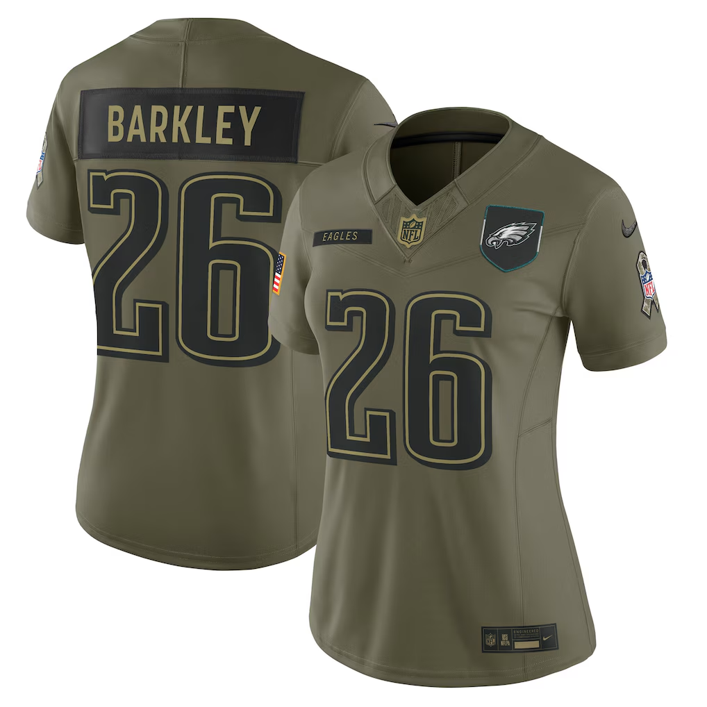 Women's Philadelphia Eagles Saquon Barkley Nike Olive 2025 Salute to Service Limited Jersey