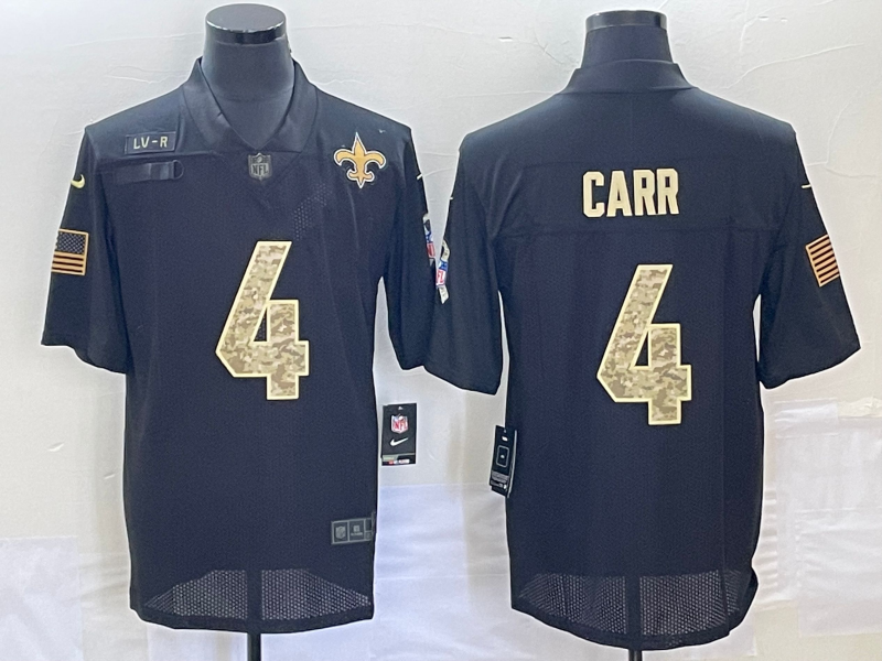 Men's New Orleans Saints Derek Carr #4 Black Game Player Jersey1