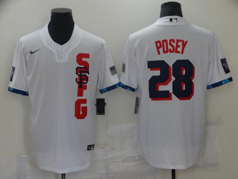 Men's San Francisco Giants Buster Posey #28 White All Star Baseball Jersey1