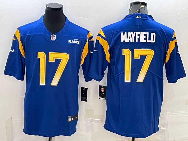 Men's Los Angeles Rams Baker Mayfield #17 Blue Game Jersey1