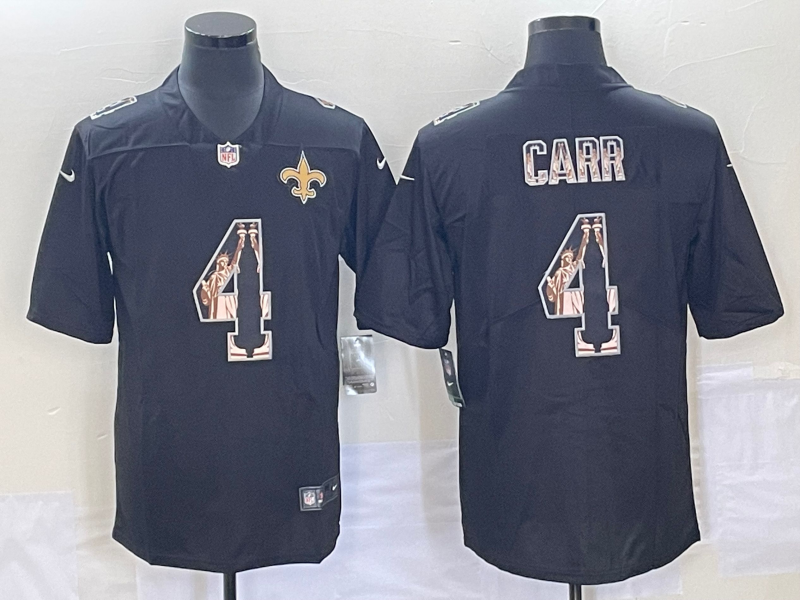 Men's New Orleans Saints Derek Carr #4 Black Team Game Jersey1