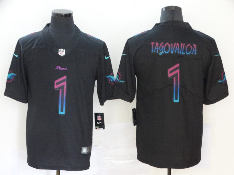Men's Miami Dolphins Tua Tagovailoa #1 Black City Edition Game Jersey1