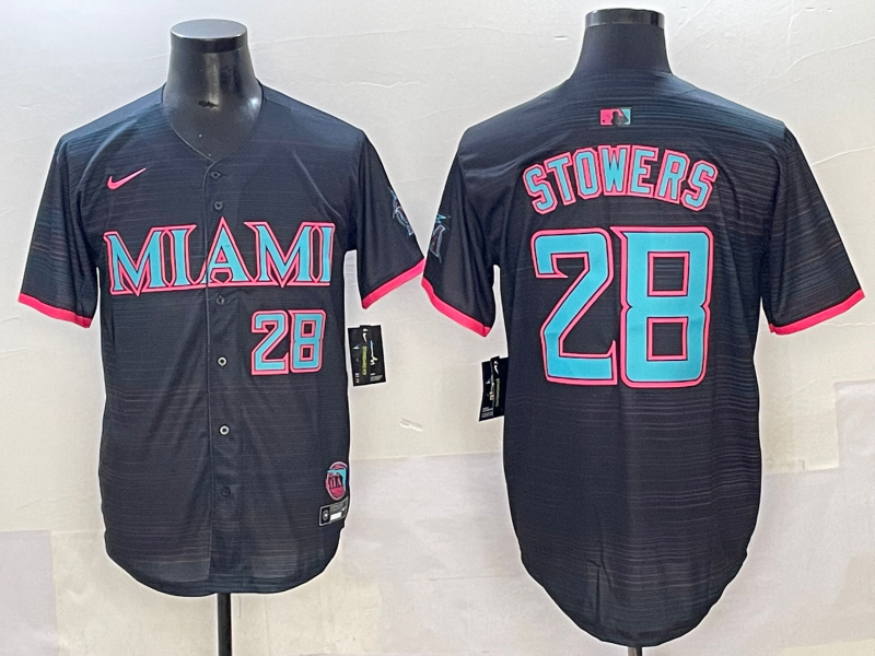 Men's Miami Marlins Kyle Stowers #28 Black 2025 City Connect Limited Jersey