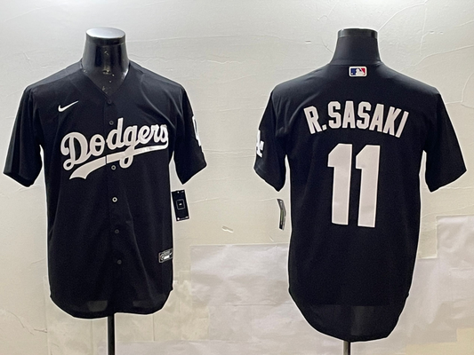 Men's Los Angeles Dodgers Roki Sasaki #11 Black Replica Game Jersey1