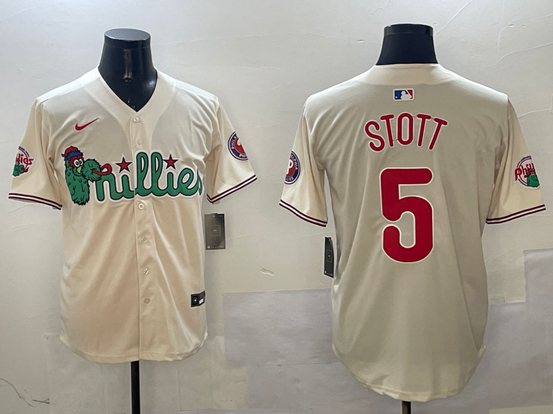 Men's Philadelphia Phillies Bryson Stott #5 Cream Replica Team Jersey