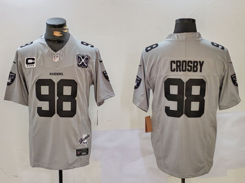 Men's Las Vegas Raiders Maxx Crosby #98 Gray 2024 Vapor Limited Jersey1