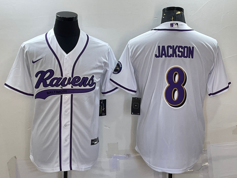 Men's Baltimore Ravens Lamar Jackson #8 White Game Jersey1 Joint Edition