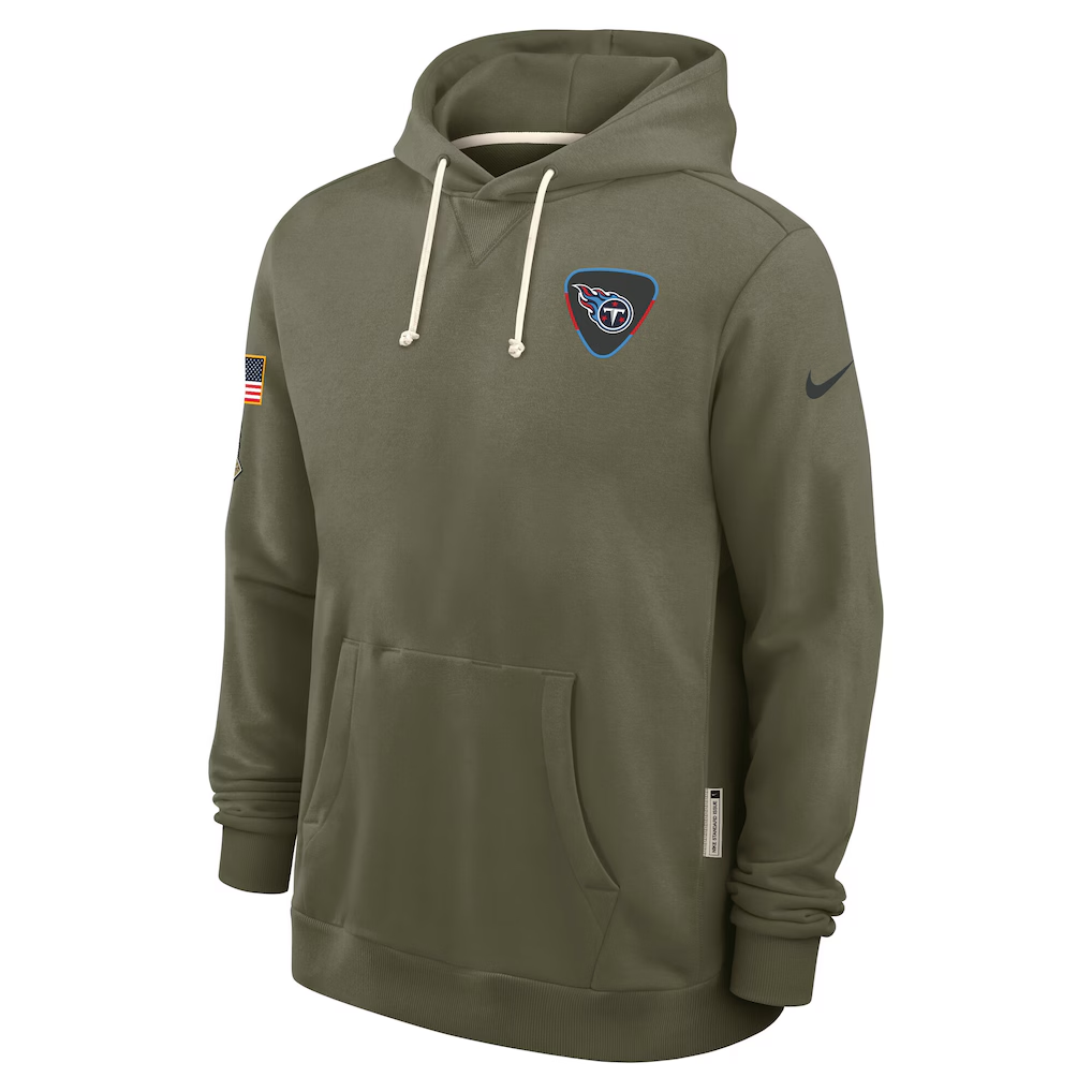 Men's Tennessee Titans Nike Olive 2025 Salute to Service Sideline Standard Issue Dri-FIT Hoodie