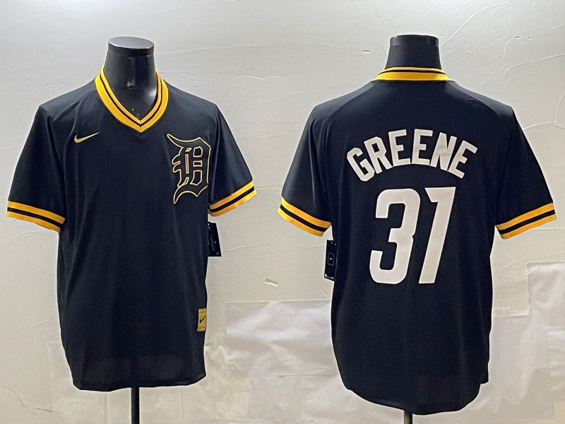 Men's Detroit Tigers Riley Greene #31 Black Replica Player Jersey1