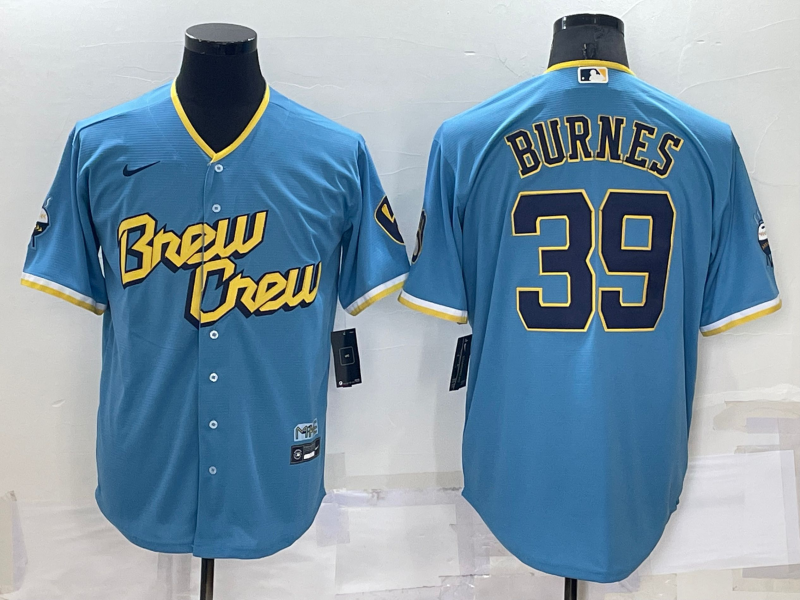 Men's Milwaukee Brewers Corbin Burnes #39 Blue Stitched Jersey