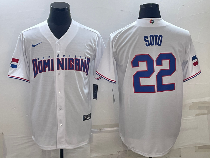 Men's 2023 World Baseball Classic #22 Juan Soto Dominican Republic White Jersey1