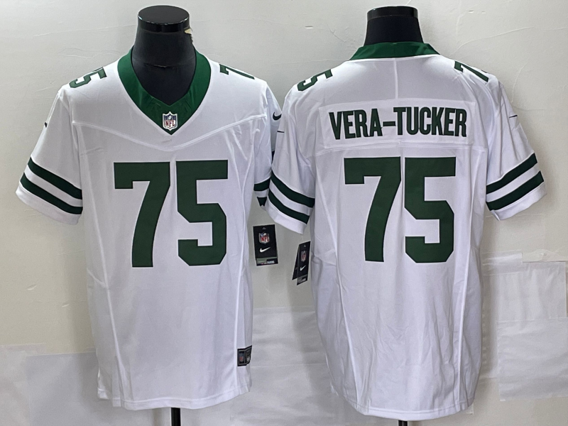 Men's New York Jets Alijah Vera-Tucker #75 White Legacy Player Game Jersey1
