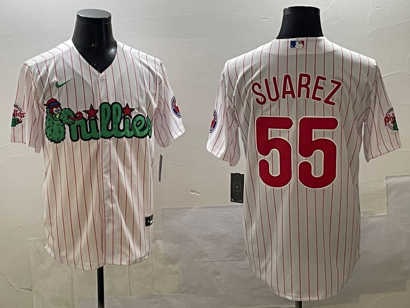 Men's Philadelphia Phillies Ranger Suarez #55 White Replica Team Jersey1