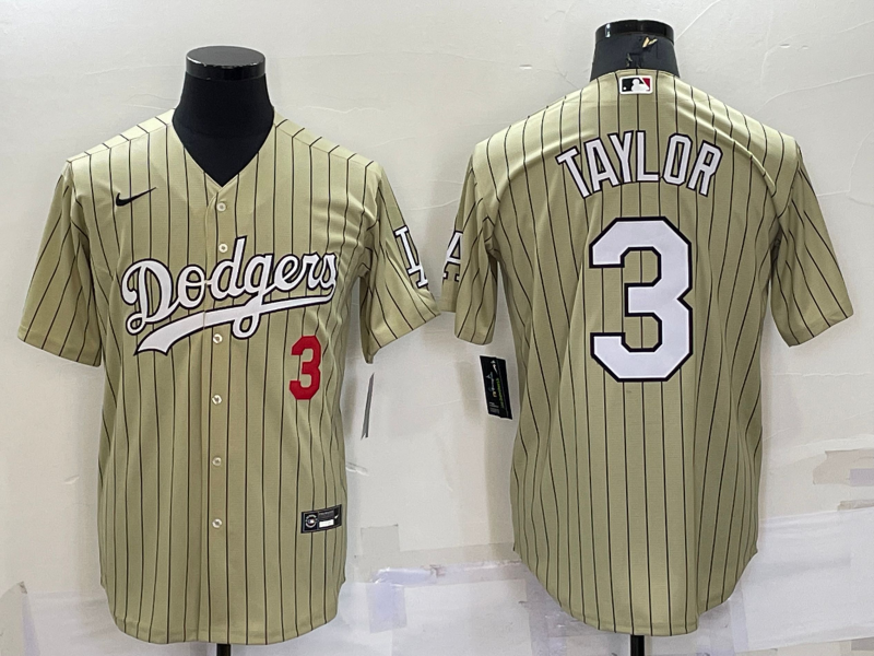 Men's Los Angeles Dodgers Chris Taylor #3 Gold Replica Baseball Jersey1
