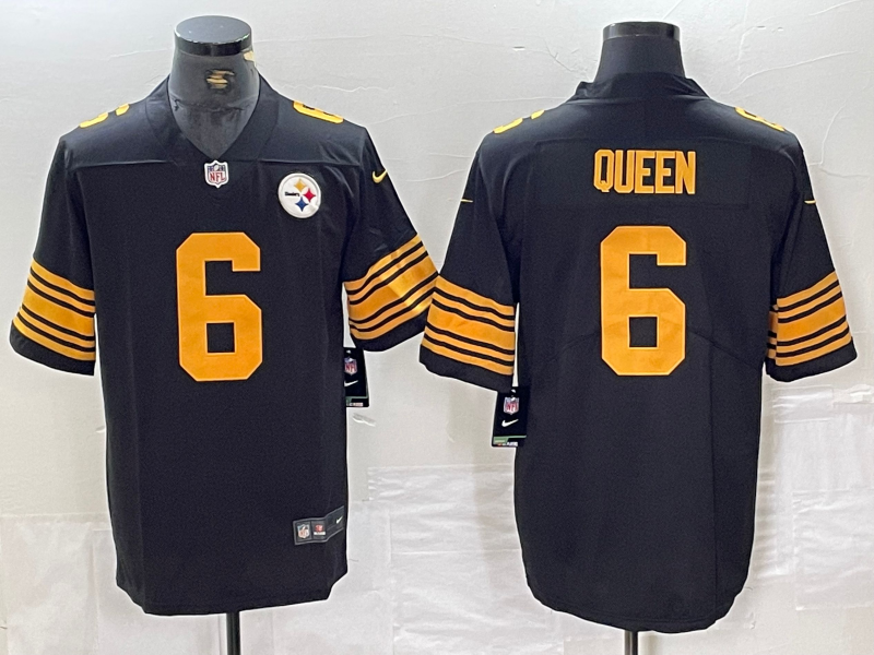Men's Pittsburgh Steelers Patrick Queen #6 Black Game Player Jersey1