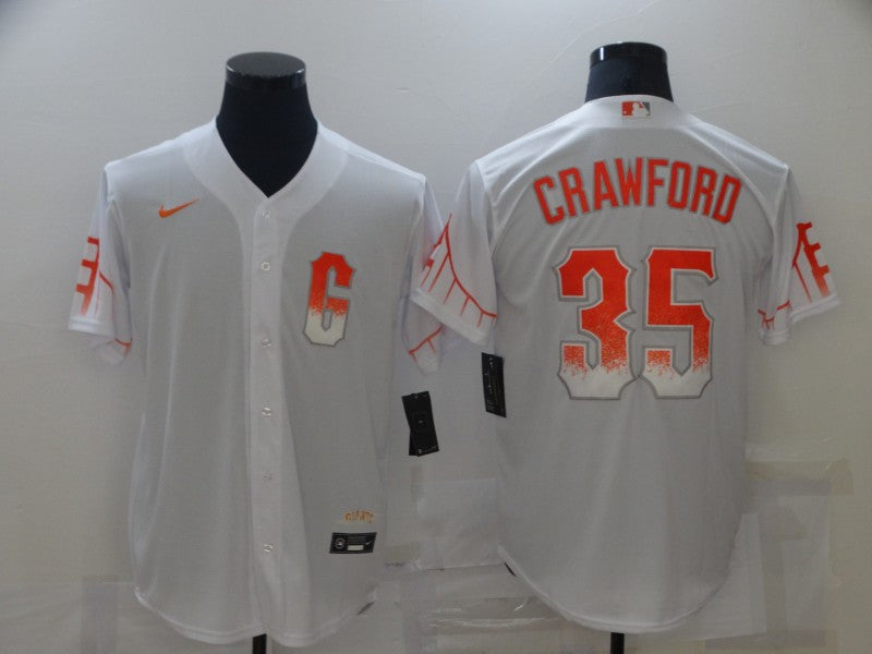 Men's San Francisco Giants Brandon Crawford #35 White Replica Baseball Jersey1 City Edition