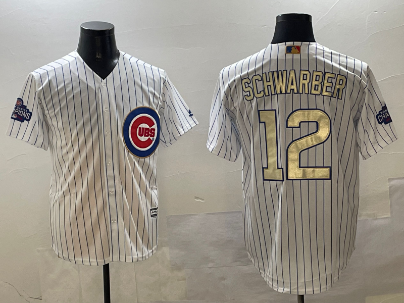 Men's Chicago Cubs Kyle Schwarber #12 White Replica Player Jersey1