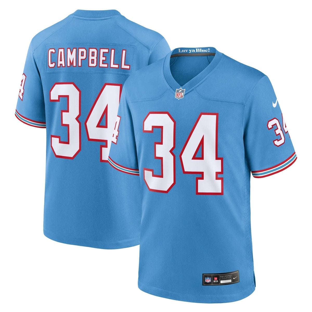 Earl Campbell Tennessee Titans Nike Oilers Throwback Retired   Game Jersey - Light Blue