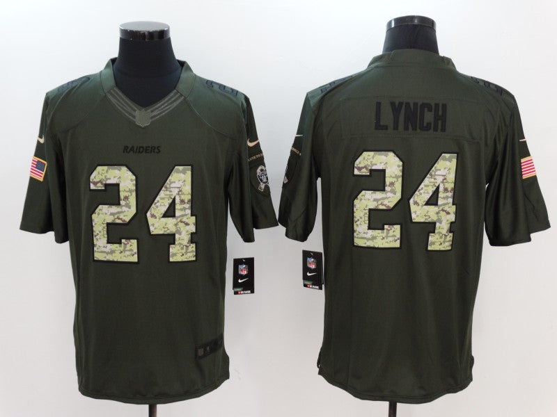 Men's Las Vegas Raiders Marshawn Lynch #24 Army Green Game Jersey1