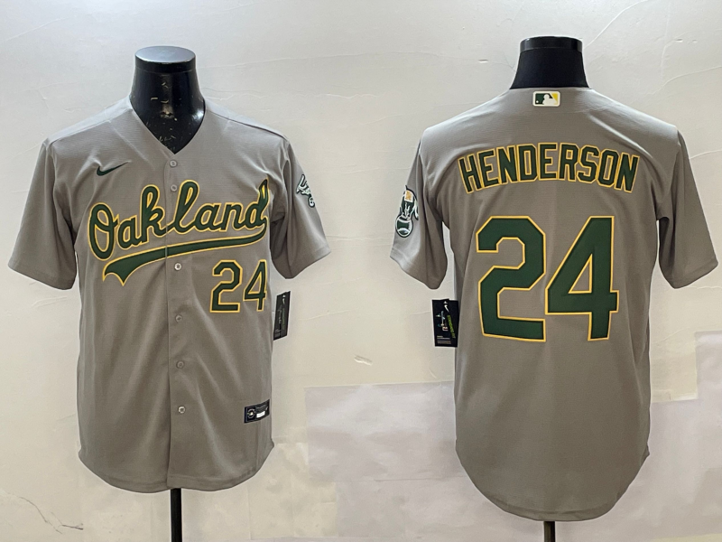 Men's Oakland Athletics Rickey Henderson #24 Gray Replica Player Jersey1